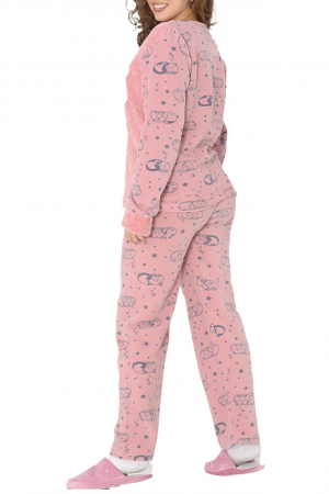 Pijama dama cocolino, pufoasa cu imprimeu Meow [2]