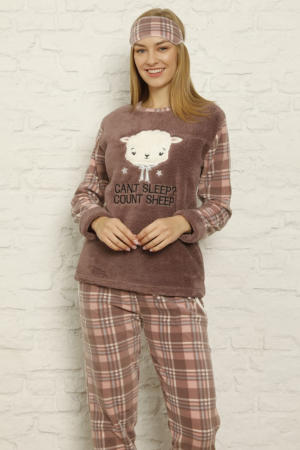 Pijama dama cocolino, pufoasa cu imprimeu Sheep, maro [5]