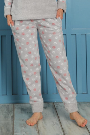 Pijama dama cocolino, pufoasa cu imprimeu Pisicuta back sleep gri [3]