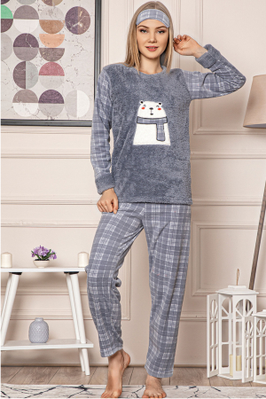 Pijama dama cocolino, pufoasa cu imprimeu Urs polar-Craciun gri [0]