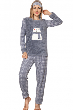 Pijama dama cocolino, pufoasa cu imprimeu Urs polar-Craciun gri [4]