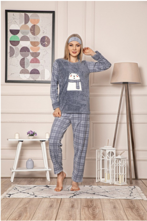 Pijama dama cocolino, pufoasa cu imprimeu Urs polar-Craciun gri [3]
