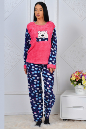 Pijama dama cocolino, pufoasa cu imprimeu Urs polar, Rosu [0]