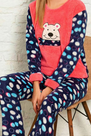 Pijama dama cocolino, pufoasa cu imprimeu Urs polar, Rosu [3]