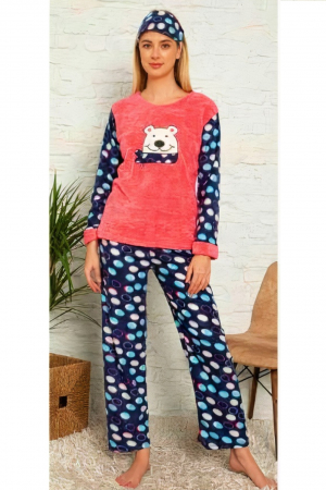Pijama dama cocolino, pufoasa cu imprimeu Urs polar, Rosu [4]