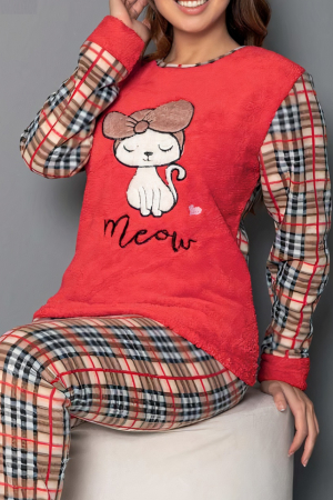 Pijama dama cocolino, pufoasa cu imprimeu Pisicuta Meow [3]