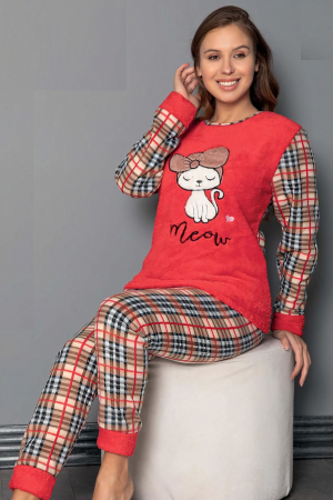 Pijama dama cocolino, pufoasa cu imprimeu Pisicuta Meow [0]