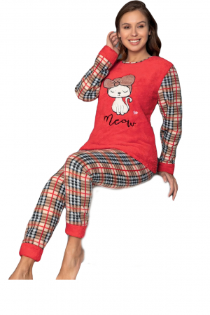 Pijama dama cocolino, pufoasa cu imprimeu Pisicuta Meow [5]