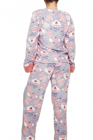 Pijama dama, cocolino pufoasa cu imprimeu Ursulet-Love, roz [1]