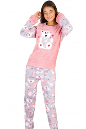 Pijama dama, cocolino pufoasa cu imprimeu Ursulet-Love, roz [0]