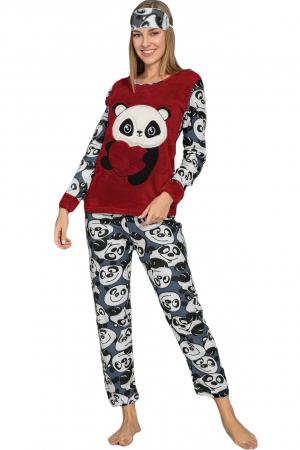 Pijama dama cocolino, pufoasa cu imprimeu Ursulet panda [2]
