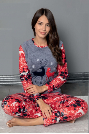 Pijama dama cocolino, pufoasa cu imprimeu Reni Craciun [0]
