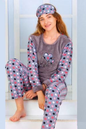 Pijama dama cocolino, pufoasa cu imprimeu Love, Gri [1]