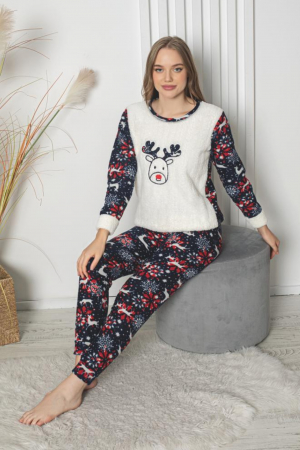 Pijama dama cocolino, pufoasa si calduroasa, imprimeu Craciun, multicolor [1]