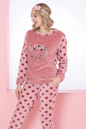 Pijama dama cocolino, pufoasa si calduroasa, imprimeu love, corai, embody.ro [3]