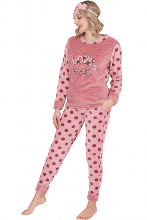 Pijama dama cocolino, pufoasa si calduroasa, imprimeu love, corai, embody.ro [4]