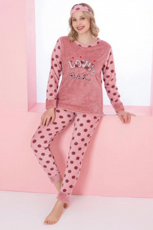 Pijama dama cocolino, pufoasa si calduroasa, imprimeu love, corai, embody.ro [1]