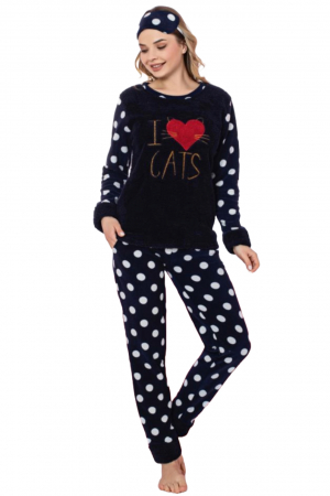 Pijama dama cocolino, pufoasa si calduroasa, imprimeu love cats, bluemarin, embody.ro [4]