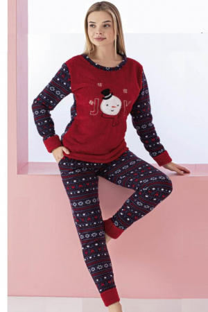 Pijama dama cocolino, pufoasa si calduroasa, imprimeu Craciun Joy, rosu [0]