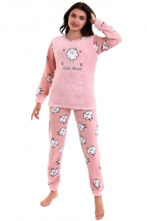 Pijama dama cocolino, pufoasa si calduroasa, imprimeu cute sheep, roz [0]