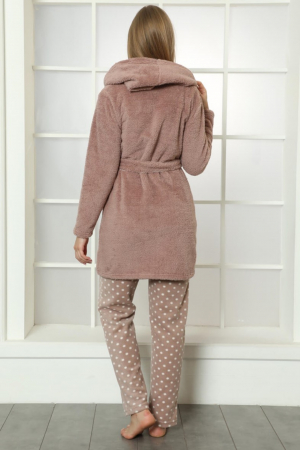 Pijama dama cocolino din 3 piese, halat, bluza pantaloni, maro [1]