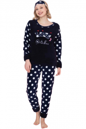 Pijama dama cocolino, pufoasa si calduroasa, imprimeu love, bleumarin, embody.ro [3]