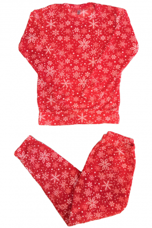 Pijama dama cocolino soft polar, pufoasa cu imprimeu Craciun fulgi de nea rosu-cadou craciun [4]