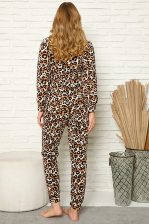 Pijama dama cocolino soft polar, pufoasa cu imprimeu animal print, maro [1]