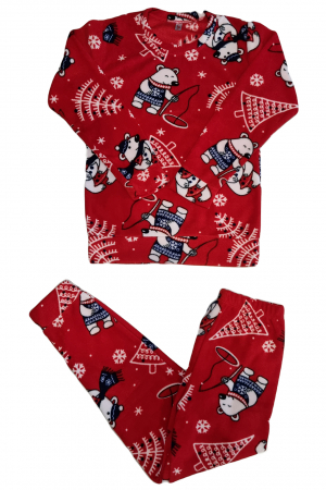 Pijama dama cocolino soft polar, pufoasa cu imprimeu Craciun urs polar rosu-cadou craciun [3]