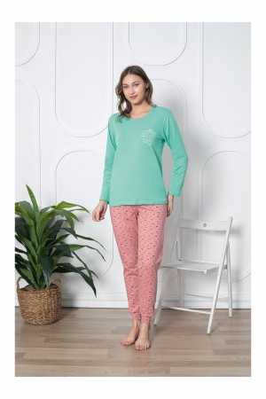 Pijamale dama bumbac - Pijama dama bumbac calitativ fin, roz/vernil 310, embody.ro