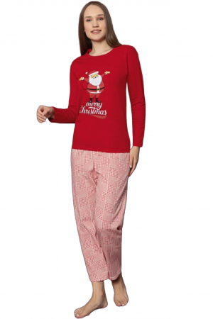 Pijama dama cu imprimeu Craciun Merry Christmas, bumbac vatuit, rosu, embody.ro [4]