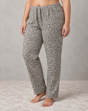 Pantaloni pijama dama - Pantaloni Pijama Dama Marimi Mari din Bumbac, Imprimeu Leopard, Croiala Confortabila