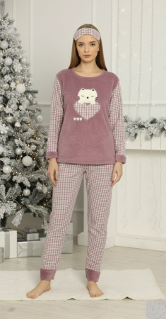 Pijamale - Pijama Pufoasa Dama cu Imprimeu Pisicuta cadou Craciun 02134 mov