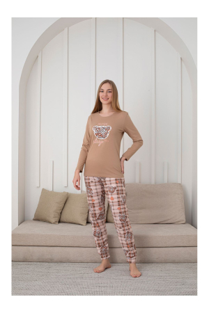 Pijama bumbac de Dama Confortabila, Set cu Bluza si Pantaloni lungi, maro 1023 [2]