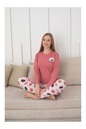 Pijama bumbac de Dama Confortabila, Set cu Bluza si Pantaloni lungi, corai 1025 [1]
