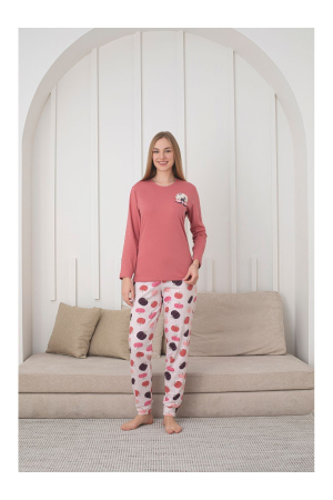 Pijama bumbac de Dama Confortabila, Set cu Bluza si Pantaloni lungi, corai 1025 [2]