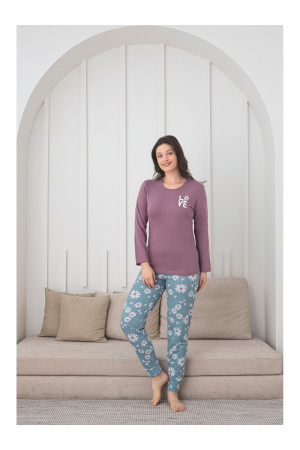 Pijama de bumbac Dama Confortabila, Set cu Bluza si Pantaloni lungi, verde/mov1007 [2]