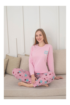 Pijama bumbac de Dama Confortabila, Set cu Bluza si Pantaloni lungi, roz 1016 [1]