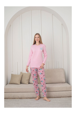 Pijama bumbac de Dama Confortabila, Set cu Bluza si Pantaloni lungi, roz 1016 [2]
