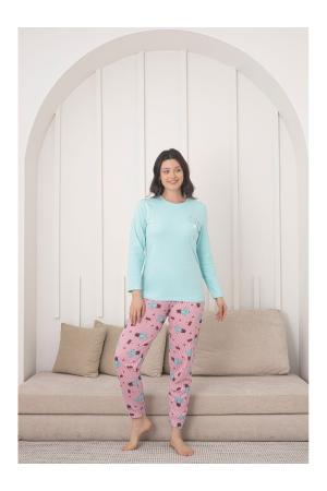 Pijama de bumbac Dama Confortabila, Set cu Bluza si Pantaloni lungi, roz/bleu 1012 [2]