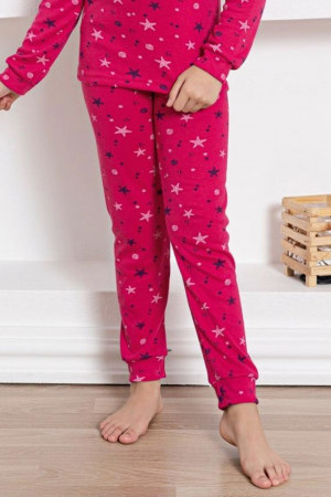 Pijama fete bumbac, maneci si pantaloni lungi, imprimeu stelute, roz fucsia , embody.ro [3]
