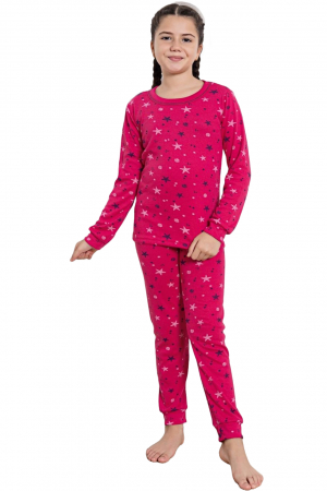 Pijama fete bumbac, maneci si pantaloni lungi, imprimeu stelute, roz fucsia , embody.ro [4]
