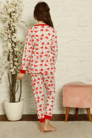 Pijama fete bumbac, motiv Craciun, maneci si pantaloni lungi rosu/alb [1]