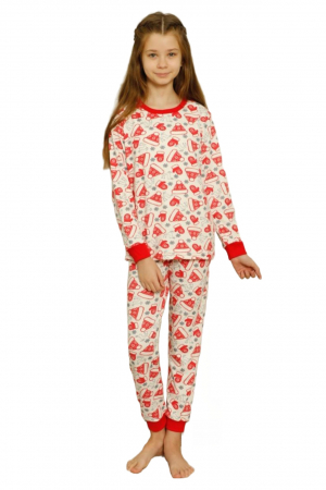 Pijama fete bumbac, motiv Craciun, maneci si pantaloni lungi rosu/alb [3]