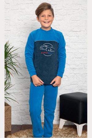 Pijama baieti, material soft polar moale si calduros, albastru [0]