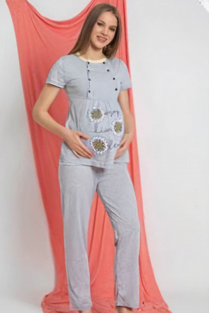 Set pijama gravida bumbac, 3 piese, deschidere nasturi pentru alaptat, gri [3]