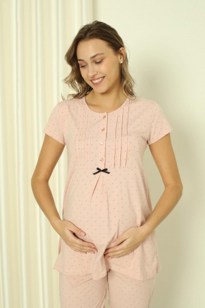 Pijama gravida, deschidere pentru alaptat, cu fundita, roz  embody.ro [1]