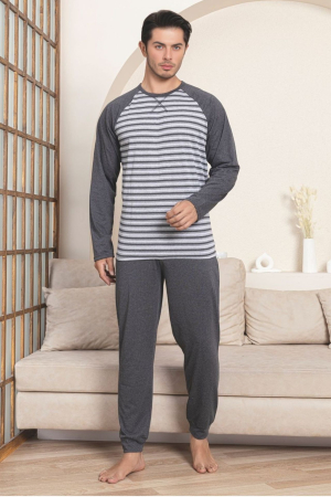 Pijama lunga bumbac barbat cu dungi, gri 3000 [2]