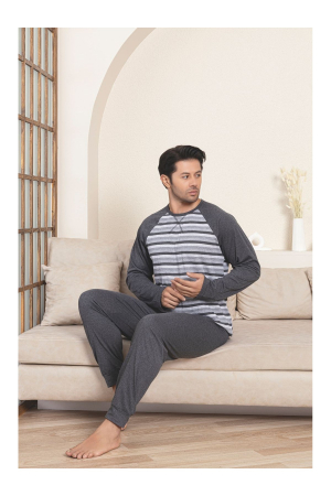 Pijama lunga bumbac barbat cu dungi, gri 3001 [1]