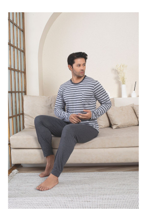 Pijama lunga bumbac barbat cu dungi, gri 3004 [1]